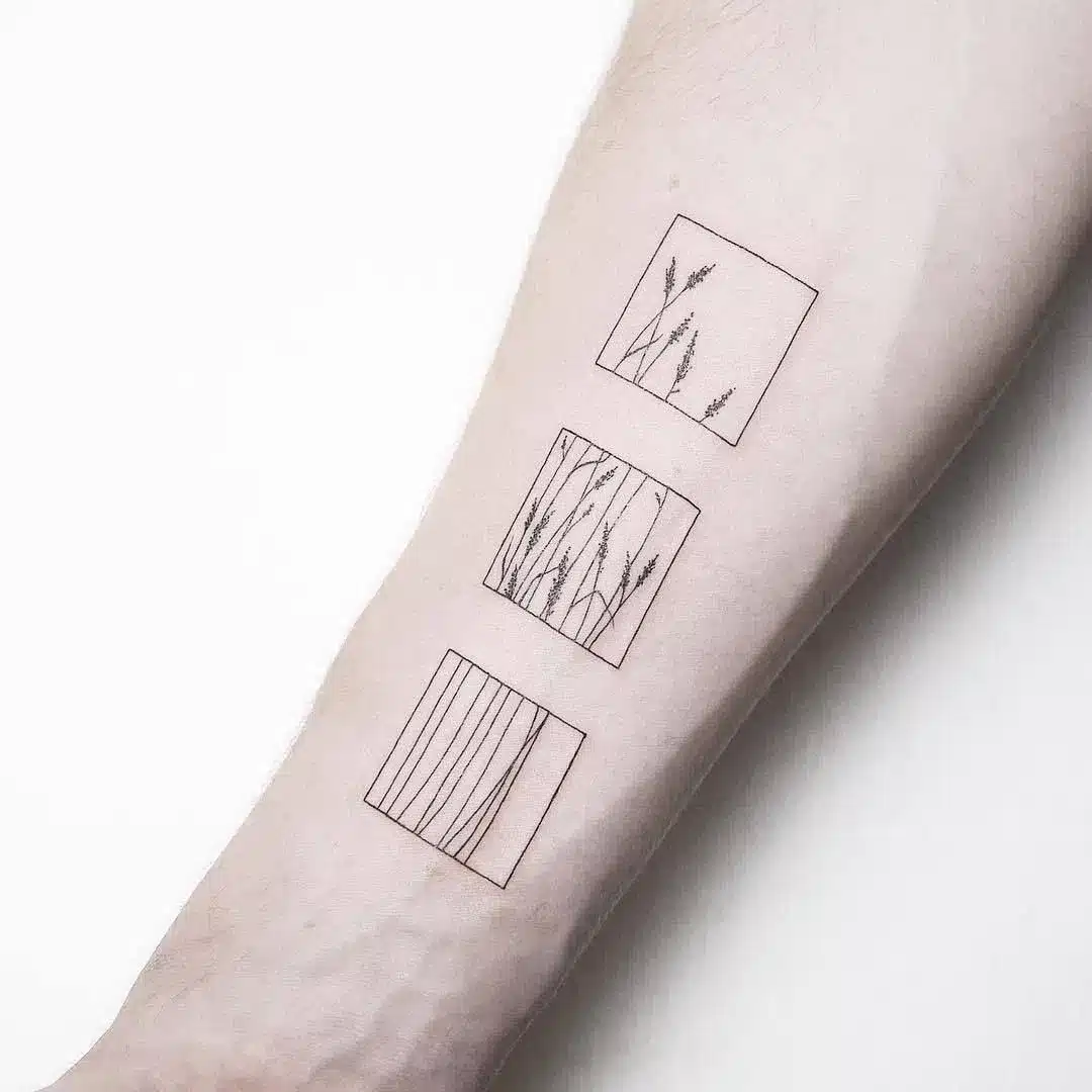 forearm tattoo split into quilt