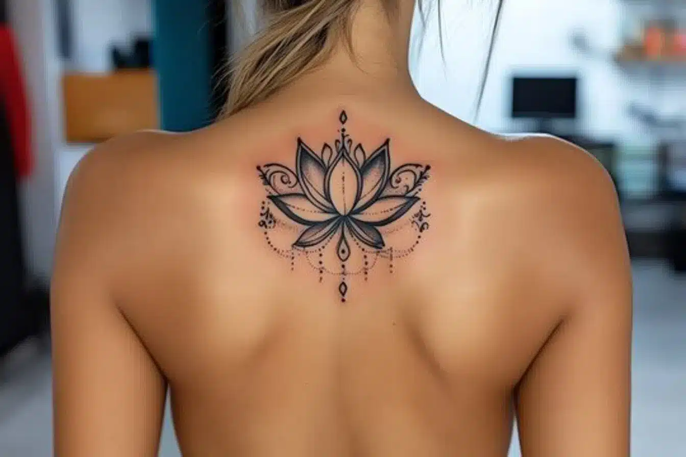 Soft watercolor lotus on back