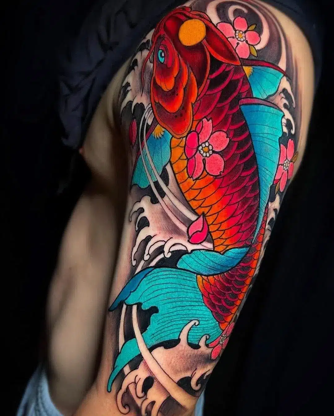 A koi fish swimming tattoo